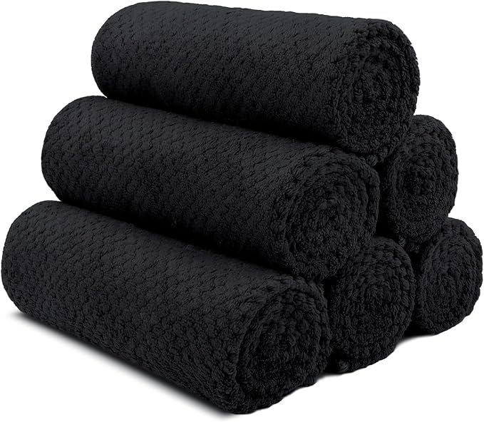 HOMEXCEL Black Gym Towels 6 Packs, (16x27 inches) Highly Absorbent Yoga Towel, Ultra Soft Hand Towels for Daily Use, Fast Drying Microfiber Workout Towels for Gym, Spa, Fitness, Camping, Hotel-GravixFit