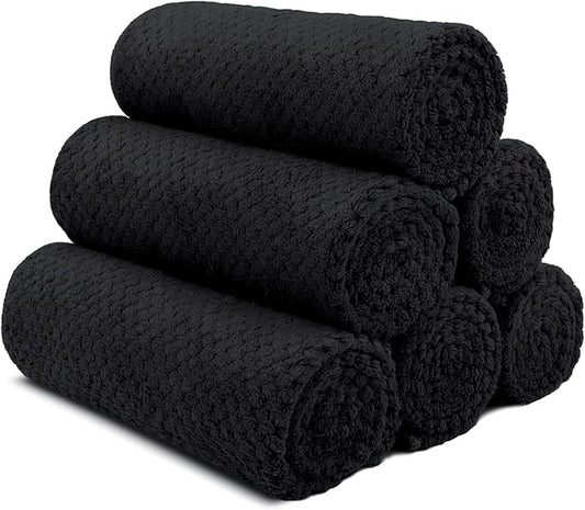 HOMEXCEL Black Gym Towels 6 Packs, (16x27 inches) Highly Absorbent Yoga Towel, Ultra Soft Hand Towels for Daily Use, Fast Drying Microfiber Workout Towels for Gym, Spa, Fitness, Camping, Hotel-GravixFit