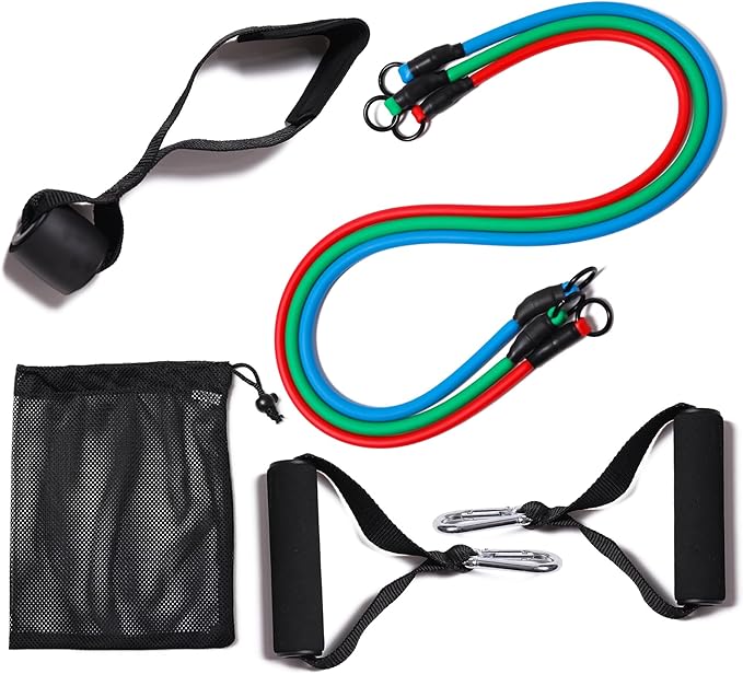 Resistance Bands with Handles for Working Out Women and Men, Exercise Bands with Door Anchor, Stretch Bands for Home Workouts, Simple Guide Included-GravixFit