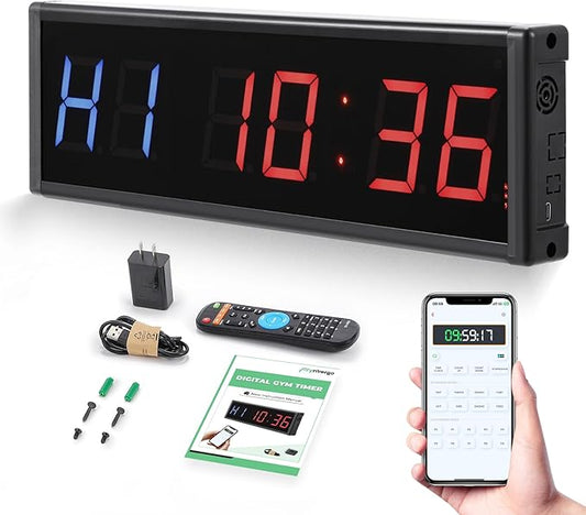 15'' Bluetooth Gym Timer Clock for Home Gym Digital Display Gym Clock Stopwatch Interval Workout Timer Adjustable Buzzer Volume with Remote and APP Control for Sport Boxing Fitness Kitchen-GravixFit