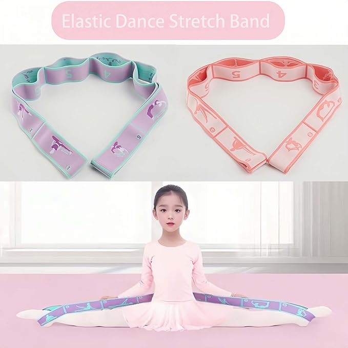 2pcs Stretch Strap for Kids,Elastic Yoga Stretching Strap with Loops, Multi-Loop Adjustable Exercise Stretching Bands，Stretching Resistance Ballet Bands for Dance, Latin, Gymnastics Exercis -8Loops-GravixFit