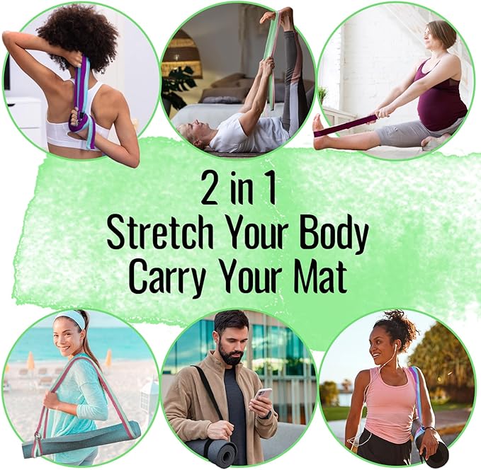 TECEUM Yoga Strap & Mat Strap – 2 IN 1 – Cotton – 6 ft 8 ft 10 ft (30+ colors) – Adjustable Non-Slip Belt for Yoga, Pilates, Stretching, Physical Therapy, Fitness & Home Workout – For Carrying Mats-GravixFit