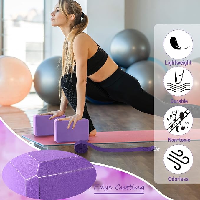 Outus 20 Pack Yoga Blocks and Straps Non-Slip EVA Foam Blocks with Metal D Ring Straps for Gym Exercise and Workout-GravixFit