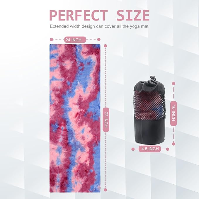 Eunzel Yoga Towel,Hot Yoga Mat Towel with Grip Dots Sweat Absorbent Non-Slip for Hot Yoga, Pilates and Workout 24" x72", Red & Blue-GravixFit