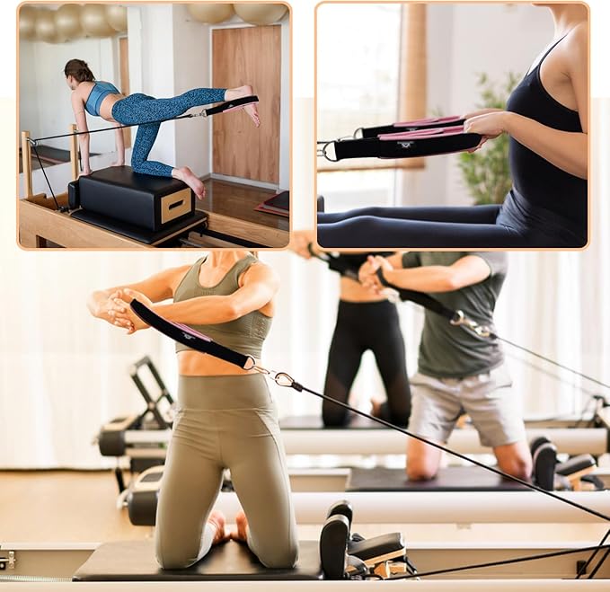 1 Pair Enhanced Pilates Double Loop Straps for Reformer, Thickened D-Ring Handle Straps, Yoga Exercise Accessories in 2 Lengths and Multicolor for Home Gym Workout-GravixFit