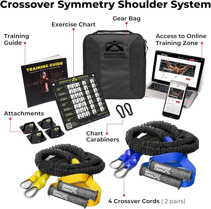 Crossover Symmetry Shoulder System Includes Two Sets of Resistance Bands Attachments Training Guide Exercise Chart Online Workouts for Home Fitness Rehab Rotator Cuff Exercises-GravixFit