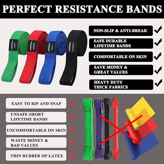 Fabric Resistance Bands for Working Out, 3 and 4 Levels Booty Bands Long Resistance Bands for Women and Men | Elastic Bands for Exercise Bands Resistance Workout Bands Resistance-GravixFit