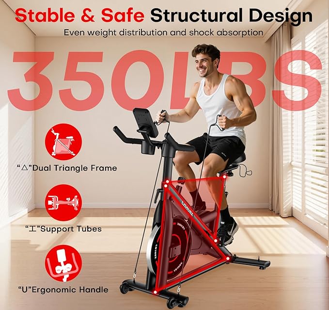 Exercise Bike, CHAOKE Quiet Magnetic Resistance 300LB Capacity Stationary Bike for Home with App Compatible, Indoor Bike with Comfortable Seat and Digital Display