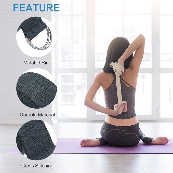 PATIKIL Yoga Strap for Stretching Cotton Yoga Belt with Adjustable Metal D-Ring Buckle Stretch Band for Fitness Pilates-GravixFit