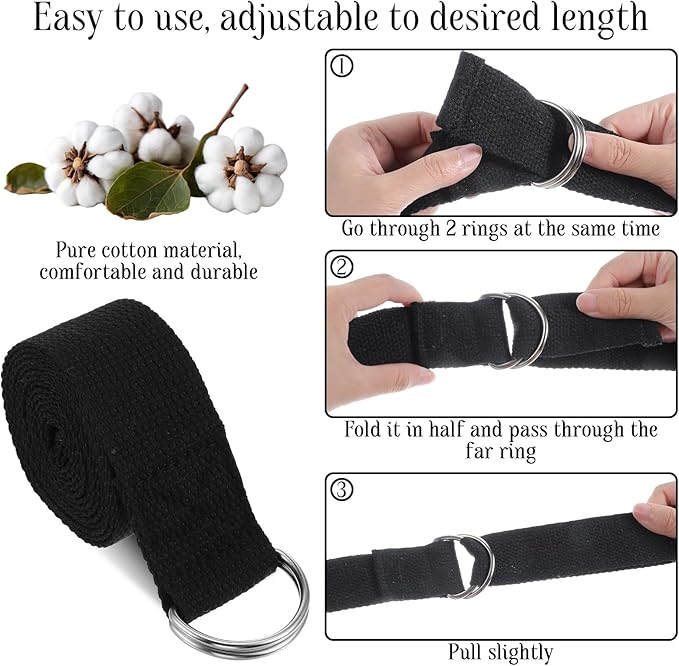 12 Pack Yoga Straps for Stretching, 6 Ft Black Exercise Bands with Adjustable D Ring Buckles for Pilates, Gym Fitness, Flexibility Training, Men Women-GravixFit