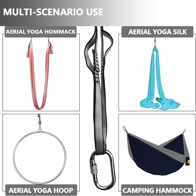 PRIOR FITNESS Yoga Straps Aerial Hammock Accessory Set, 2pcs Daisy Chain + 2pcs Carabiner, Aerial Silk Hardware with Daisy Chain Carabiner for Yoga Swing Pilates-GravixFit