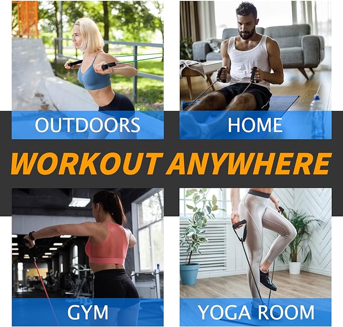 Resistance Bands with Handles for Working Out Women and Men, Exercise Bands with Door Anchor, Stretch Bands for Home Workouts, Simple Guide Included-GravixFit