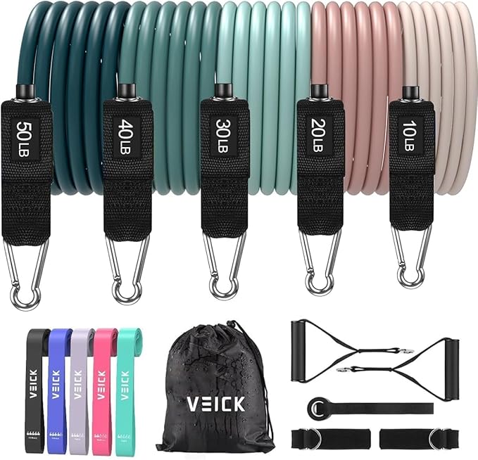 VEICK Resistance Bands, Exercise Bands for Working Out with Handles, Elastic Workout Bands for Men Women, Exercising Bands for Strength Training Equipment at Home Gym-GravixFit