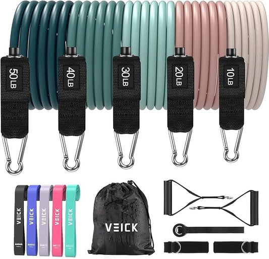 VEICK Resistance Bands, Exercise Bands for Working Out with Handles, Elastic Workout Bands for Men Women, Exercising Bands for Strength Training Equipment at Home Gym-GravixFit