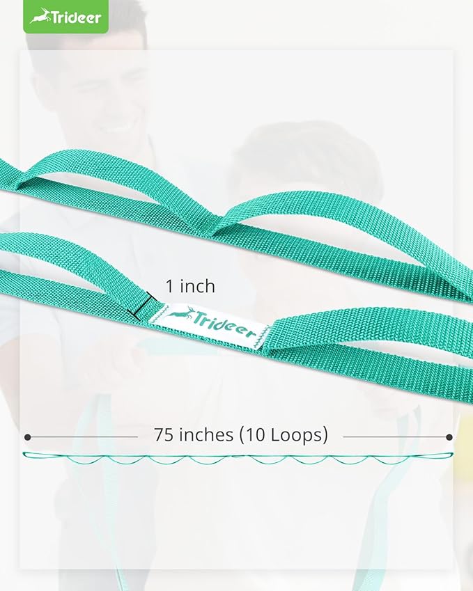 Trideer Stretching Strap Yoga Strap Yoga Band for Physical Therapy, 10 Loop Non-Elastic Yoga Straps for Stretching, Pilates, Exercise & Dancing, Stretch Band with Aesthetic Packaging for Women & Men-GravixFit