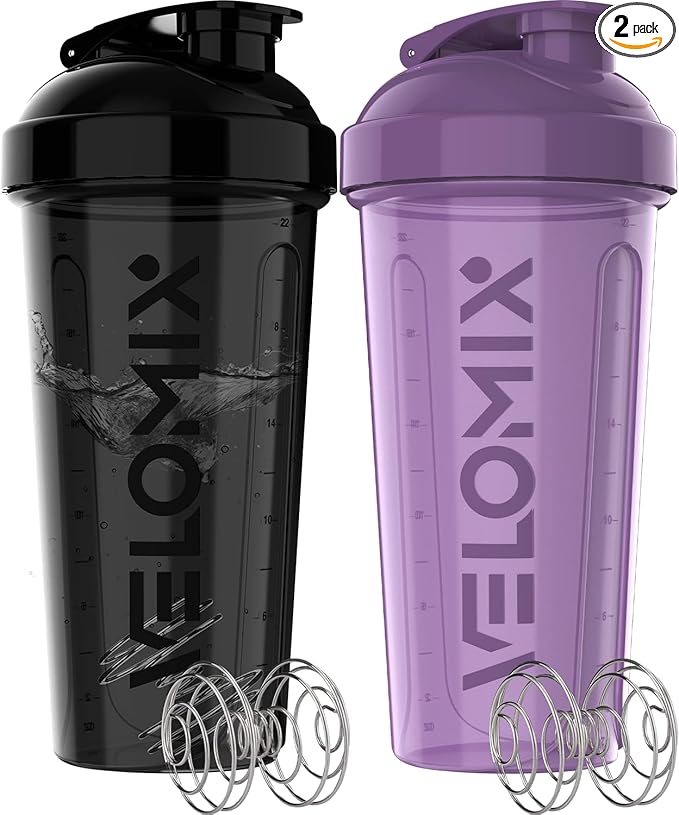 '-2 Pack- 28 oz Protein Shaker Bottles for Protein Mixes - 2x Wire Whisk | Leak Proof Shaker Cups for Protein Shakes | Protein Shaker Bottle Pack | Shakers for Protein Shakes-Purple&Black-GravixFit