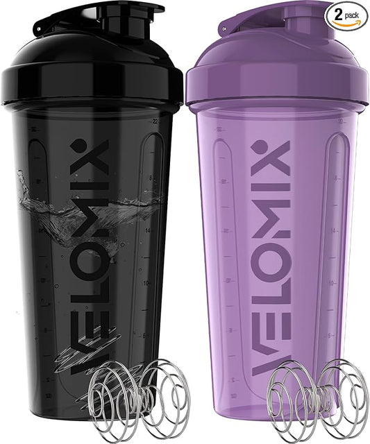 '-2 Pack- 28 oz Protein Shaker Bottles for Protein Mixes - 2x Wire Whisk | Leak Proof Shaker Cups for Protein Shakes | Protein Shaker Bottle Pack | Shakers for Protein Shakes-Purple&Black-GravixFit