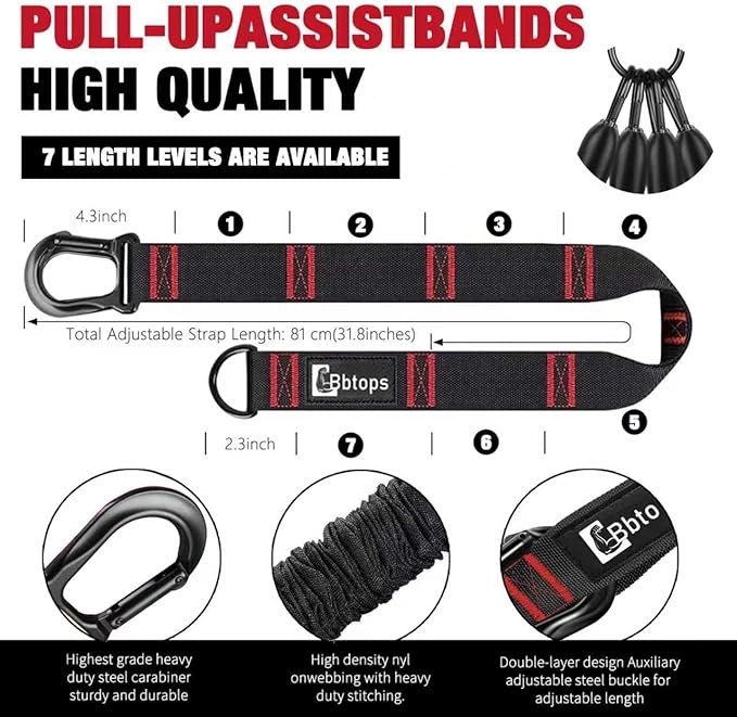 Pull Up Assistance Bands,Up to 300 lbs Assistance,Adjustable Heavy Duty 4 Resistance Bands for Pull up, with Feet/Knee Rest, Handle and Door Anchor for Home Gym Fitness Exercise Strength Training-GravixFit