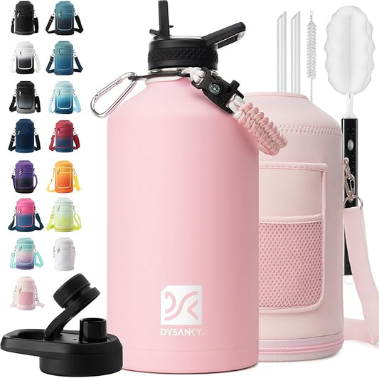 1 Gallon Water Bottle Insulated | Thickened Stainless Steel Vacuum Metal Water Jug | Portable Sports Large for Gym and Hiking with Straw, Carrier Bag, Handle Strap | BPA-Free 128 oz-GravixFit