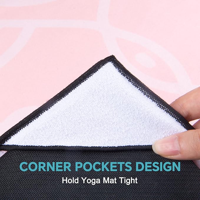 QiyI Yoga Mat Towel with Corner Pockets, Non Slip Sweat Absorbent Hot Yoga Towels, Soft Yoga Blankets with Travel Bag, Skidless Mat Cover for Workout, Gym, Fitness - 70"x26", Dreamy Pink Mandala-GravixFit