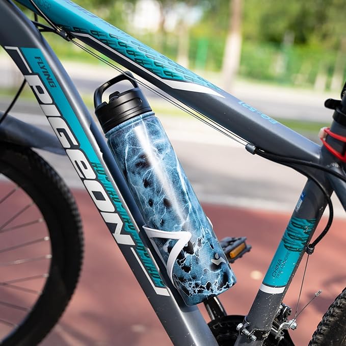 18 oz Insulated Water Bottle Stainless Steel Sport Bottles with 3 Lids,Marble Ocean-GravixFit