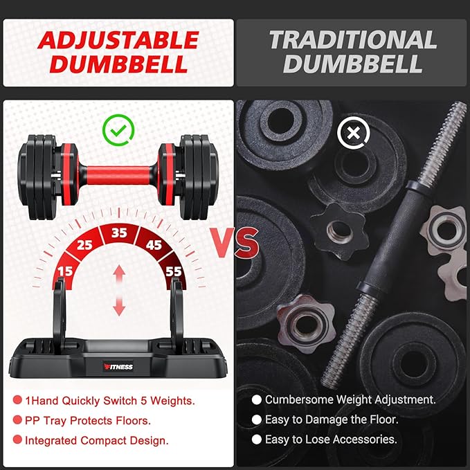 Adjustable Dumbbells Set of 2, 1 Hand Adjustable Weights Dumbbells Set, 5 in 1/10 in 1 Free Dumbbell with Anti-Slip Texture Handle, 25/55/80lb Pair Weight Set For Home Gym Suit both Men and Women-GravixFit
