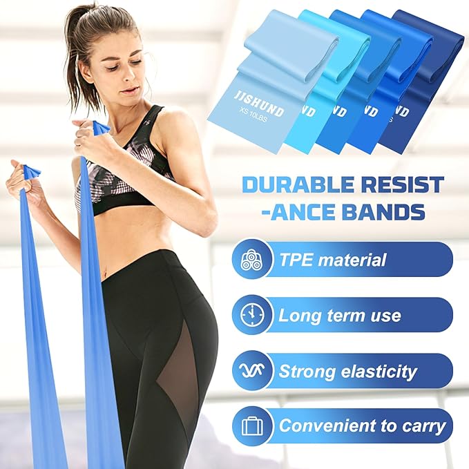 5 Pcs Resistance Bands, Professional Exercise Bands Elastic Stretch Bands for Fitness Yoga Pilates Stretching Strength Training, Workout Bands for Women and Men Home Gym-GravixFit