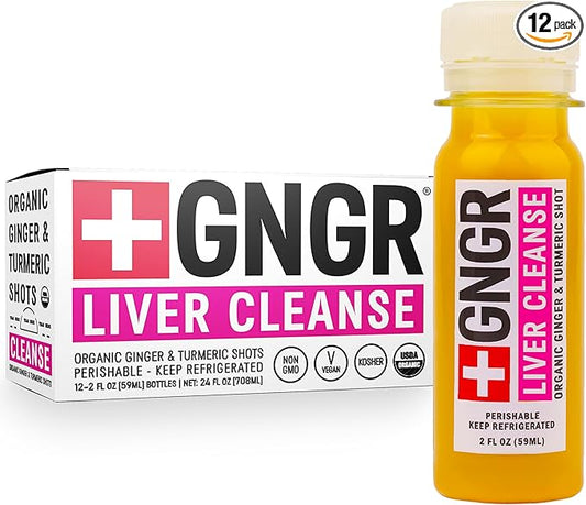'+GNGR Liver Cleanse Shot, Cold-Pressed Ginger Shot with Milk Thistle, Dandelion Root, Turmeric Root, Immunity Shot for all natural Liver Support, Detox, Immunity, Digestion, Cleanse (2 Oz, Pack of 12)-GravixFit