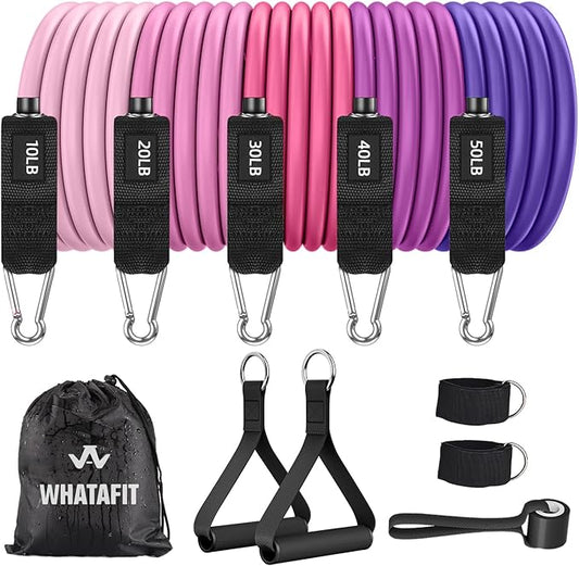 WHATAFIT Resistance Bands, Exercise Bands，Resistance Bands for Working Out, Work Out Bands with Handles for Men and Women Fitness, Strength Training Home Gym Equipment-GravixFit