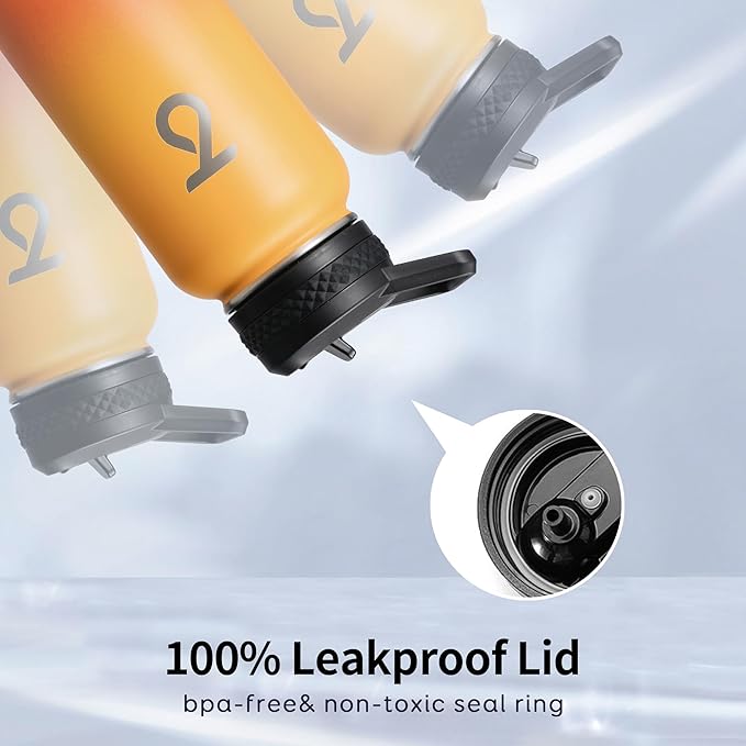 Trebo 32oz Water Bottle Insulated with Lid and Straw,Double Wall Vacuum Stainless Steel Metal Tumbler Sports Flask with Paracord Handle, Keep Hot 24 Hours & Cold 48 Hours Water Cup with 3 Lids, Orange-GravixFit