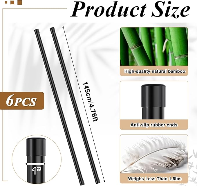 Hiboom 6 Pcs 5ft Yoga Stick Natural Bamboo Exercise Stick with Non-Slip Rubber Ends Stretching Tool Posture Corrector Stretch Tool for Flexibility, Workout, Balance Fitness-GravixFit