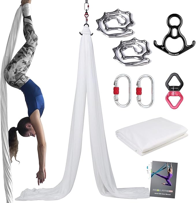 PRIOR FITNESS Aerial Silks Kit Colorful 9/15/20 Yards 40D Nylon Fabric Hammock Set With Hardware & Guide for All Levels Of Aerial Yoga Practice and Acrobatic Flying For Adults Aerial silk