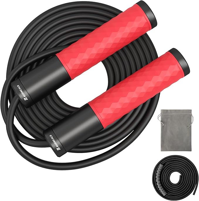 Weighted Jump Rope for Men, Women (1.5LB) - Alloy Steel Handles, Speed Skipping Rope, Gym,Indoor/Outdoor - Fitness, Workout, Boxing - Solid PVC & Cotton Rope