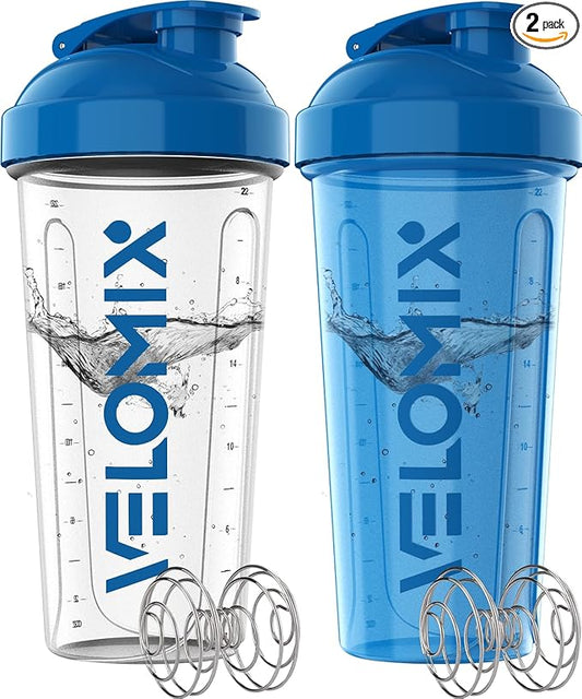'-2 Pack- 28 oz Protein Shaker Bottles for Protein Mixes - 2x Wire Whisk | Leak Proof Shaker Cups for Protein Shakes | Protein Shaker Bottle Pack | Shakers for Protein Shakes-Blue&Transparent-GravixFit