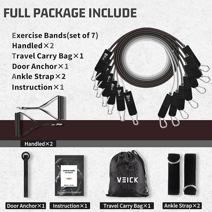 VEICK Resistance Bands, Exercise Bands for Working Out with Handles, Elastic Workout Bands for Men Women, Exercising Bands for Strength Training Equipment at Home Gym-GravixFit