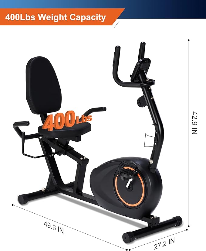 Recumbent Exercise Bike for Seniors - 400LB Weight Capacity Recumbent Bikes with Comfortable Seat, Pulse Sensor, 16-level Resistance, LCD Monitor-GravixFit