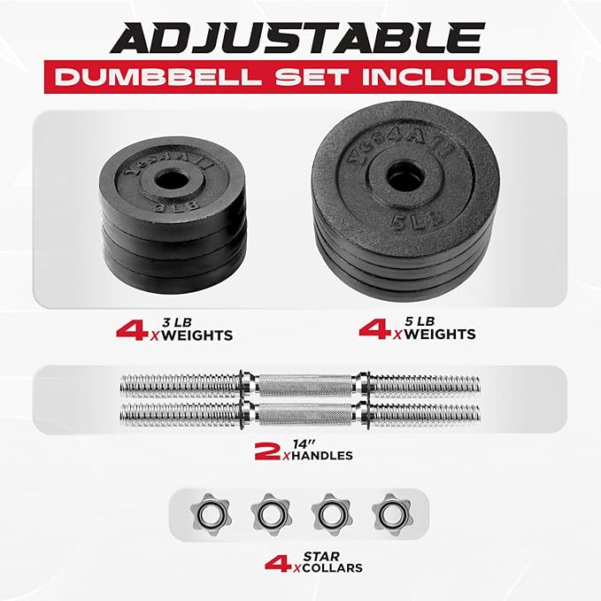 Yes4All Adjustable Dumbbell Set with Weight Plates/Connector - Exercise & Workout Equipment - Size Options 40lbs to 200lbs-GravixFit