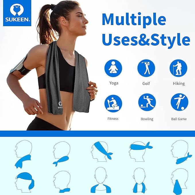 Sukeen 4Pack Cooling Towel (40"x12") for Neck and Face, Soft & Breathable Chilly Sports Towel, Quick-Drying Sweat Absorbing Cooling Neck Wraps with Cooling Tech. for Yoga, Sport, Running, Workout-GravixFit