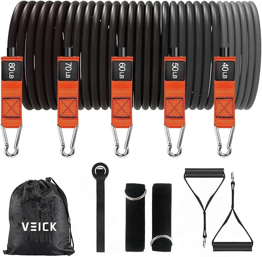 VEICK Resistance Bands, Exercise Bands for Working Out with Handles, Elastic Workout Bands for Men Women, Exercising Bands for Strength Training Equipment at Home Gym-GravixFit