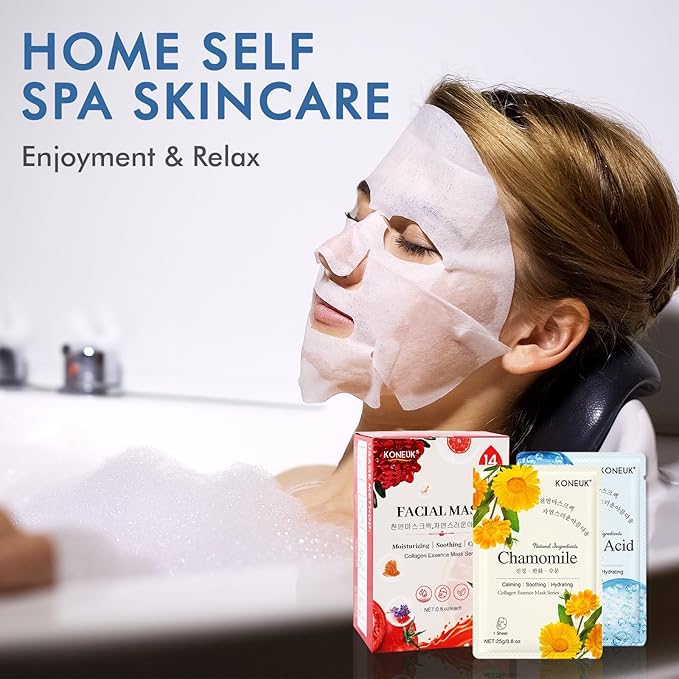 14 Pack Sheet Face Masks Skincare for All Skin Types, Hydrating Face Masks Suitable for Sensitive Skin, Bulk Facial Mask Set for Women Skin Care, Face Mask Gifts Set for Face Spa-GravixFit