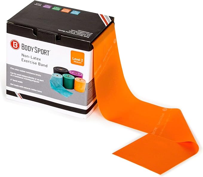 Body Sport Exercise Band, 50 yd. x 4 in. Roll, Medium Resistance - Home & Gym Fitness Equipment for Stretching, Strength Training & Physical Therapy (Orange)-GravixFit