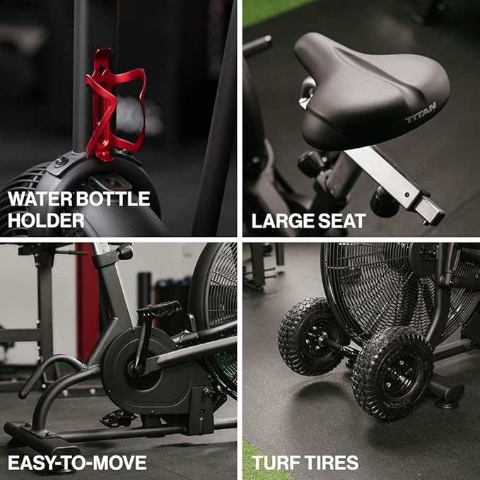 Titan Fitness Fan Bike, Indoor/Outdoor Cycling Exercise Bike with LCD Screen, Stationary Bike for Home Gym, Exercise and Cardio Workout Equipment, Black, 111 LB