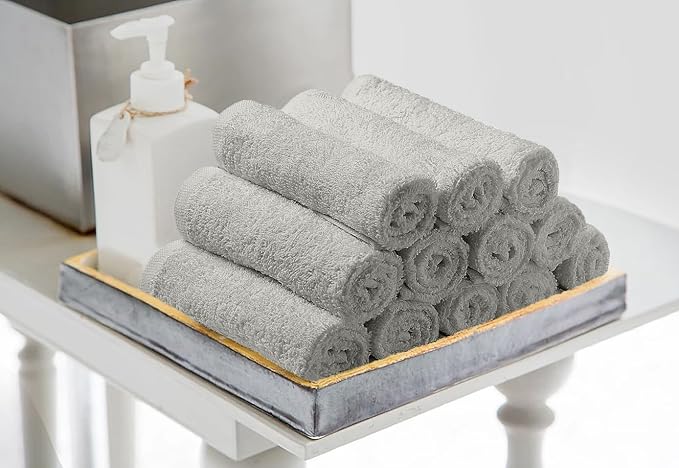Avalon Salon Towel - Silver Hand Towels Bulk Pack of 24-100% Cotton Absorbent Spa, Facial & Gym Towels for Working Out - 16x27 Inches (Not Bleach Proof)-GravixFit
