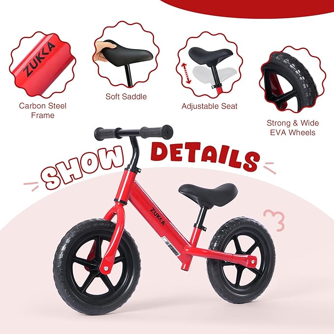 12 inch Toddler Balance Bike Adjustable Handlebar & Seat Anti-Slip Grip Suitable for 2-5 Years Old with Footrest Lightweight for Tolddlers Boys Girls Multiple Colors to Choose-GravixFit