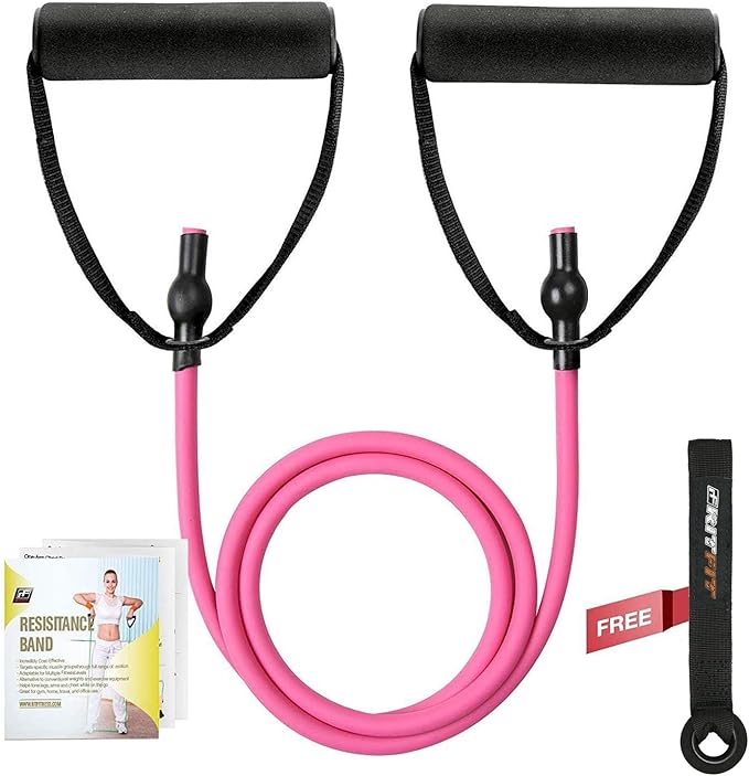 RitFit Single Resistance Exercise Band with Comfortable Handles - Ideal for Physical Therapy, Strength Training, Muscle Toning - Door Anchor and Starter Guide Included-GravixFit