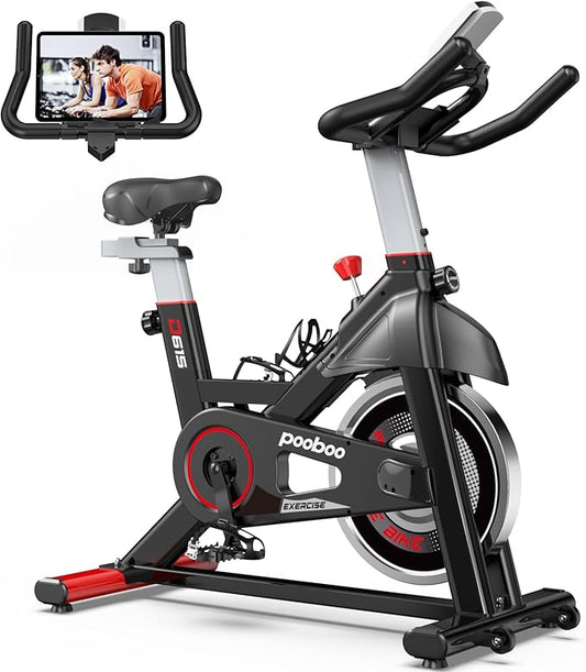 POOBOO Exercise Bike, Stationary Bike for Home Gym, Indoor Cycling Bike w/Comfortable Seat Cushion & Tablet Mount, Silent Belt Drive Indoor Bike for Cardio Workout-GravixFit