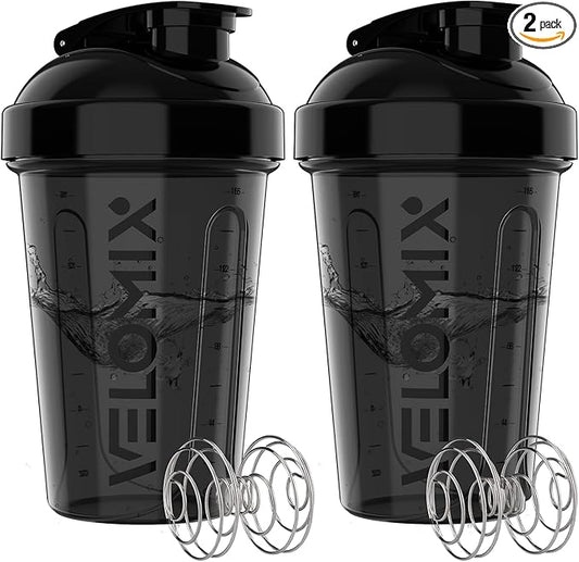 '-2 Pack- 20 oz Bottles for Protein Mixes - 2x Wire Whisk | Leak Proof Shaker Cups for Protein Shakes and Pre Workout | Protein Shaker Bottle Pack | Protein Mixer Cup (Black Set)-GravixFit