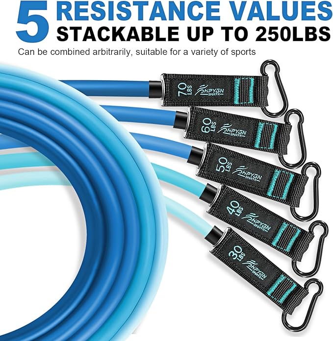 HPYGN Resistance Bands, Exercise Bands with Handles, Fitness Bands, Workout Bands with Door Anchor and Ankle Straps, for Heavy Resistance Training, Physical Therapy, Shape Body, Yoga, Home Workout Set-GravixFit