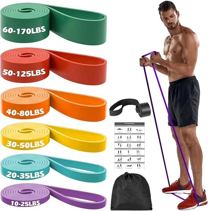 Zacro Resistance Bands, 6 Resistance Levels Pull Up Assistance Bands, Exercise Bands for Men&Women, Heavy Duty Resistance Band Set with Door Anchor, for Working Out, Muscle Training, Physical Therapy-GravixFit