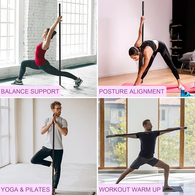 5ft Yoga Stick - Sturdy Steel Adjustable Stretching Stick for Mobility,Flexibility & Balance | Non-Slip Ends & Foam Handles | Exercise Pole for Fitness,Physical Therapy,Posture Correction-GravixFit